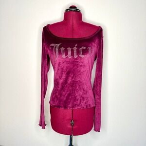 Juicy Couture Pink Purple Velour Long Sleeve Rhinestone Sleep Shirt NWOT Sz M